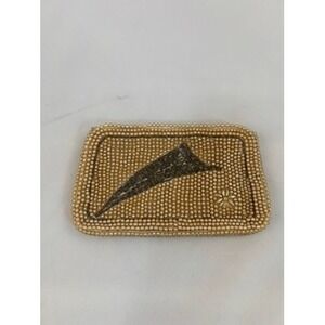 1950s Beaded Coin Purse Ivory Pearl Bugle Bead Zip Vintage Small Wallet